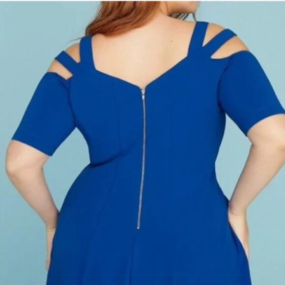 616-31 Lane Bryant Royal Blue Dress Off Shoulder Fit & Flare Size 18 - Picture 4 of 11